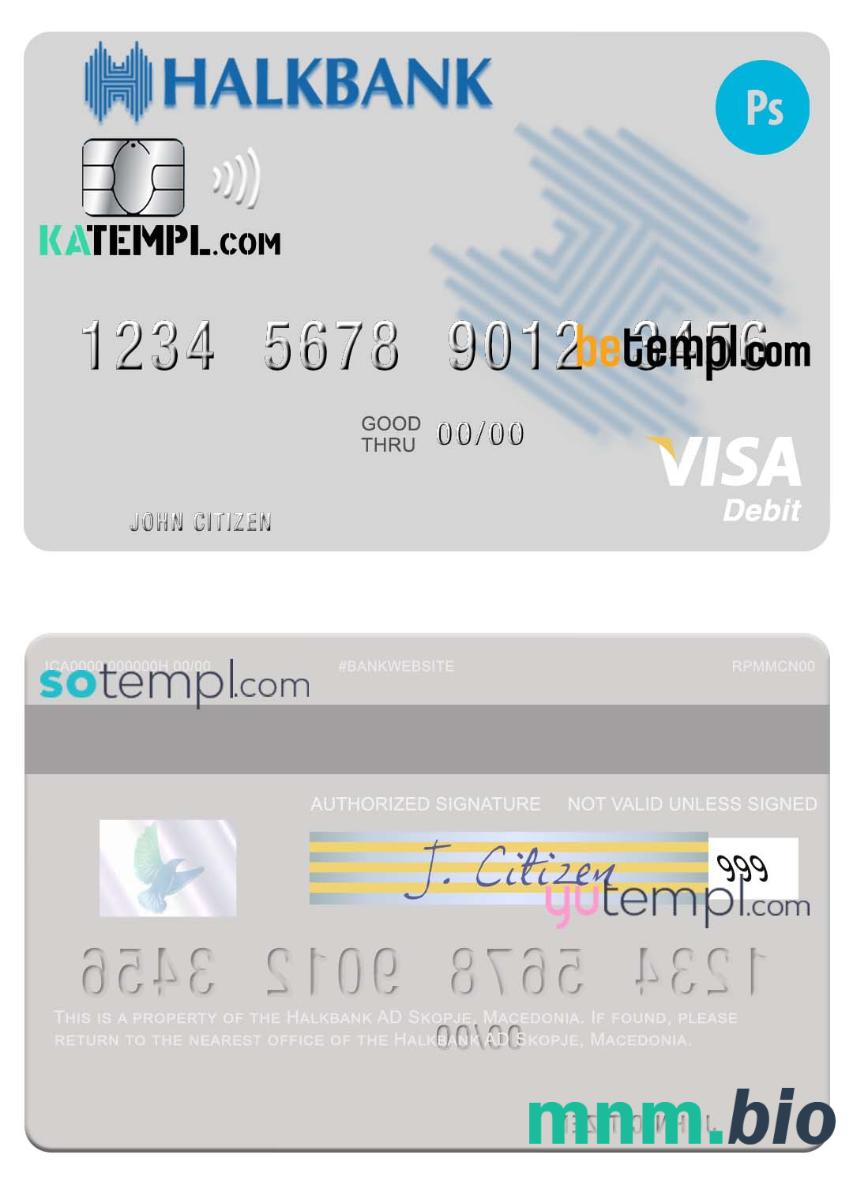 Macedonia Halkbank AD Skopje karta visa w pełni edytowalne template in PSD format
